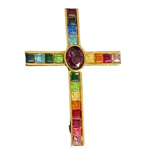 Vintage PSCO 1997 Multicolor Crystal Cross Brooch